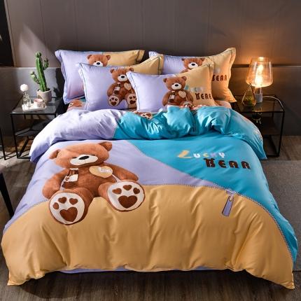 91家纺网 家纺一手货源 找家纺 润淳 2025全棉13372大版印花四件套纯棉 泰迪熊