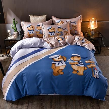 91家纺网 家纺一手货源 找家纺 润淳 2025全棉13372大版印花四件套纯棉小熊船长