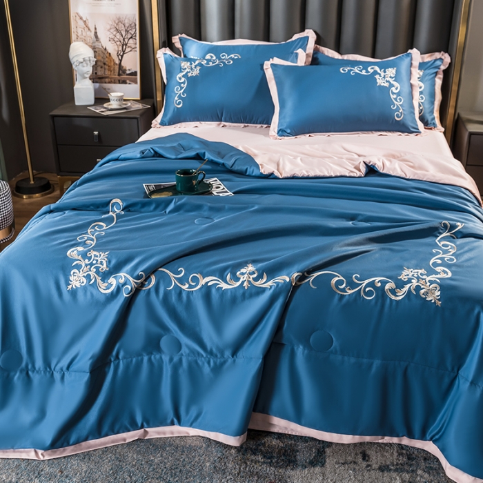 91家纺网 家纺一手货源 找家纺 （总）骏腾 2022新款水洗冰丝夏被四件套水洗真丝天丝