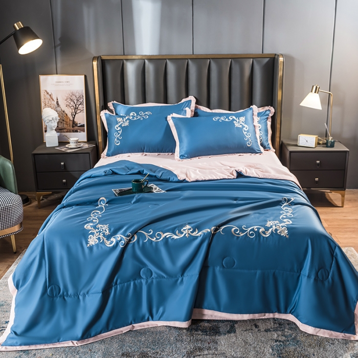 91家纺网 家纺一手货源 找家纺 （总）骏腾 2022新款水洗冰丝夏被四件套水洗真丝天丝