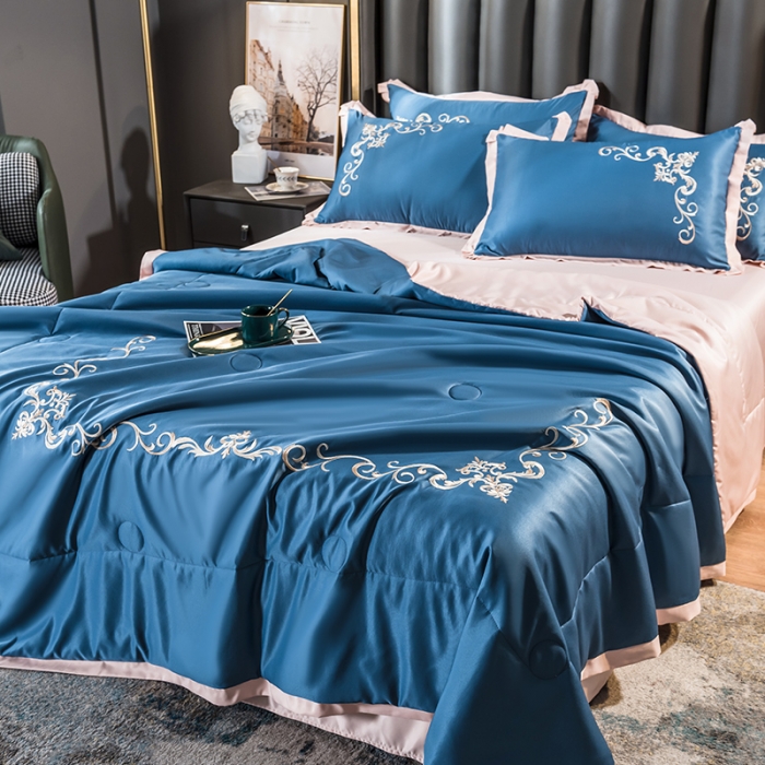 91家纺网 家纺一手货源 找家纺 （总）骏腾 2022新款水洗冰丝夏被四件套水洗真丝天丝