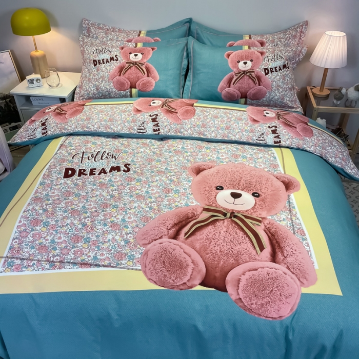 91家纺网 家纺一手货源 找家纺 金爱家 2021新款大版全棉平网卡通四件套 嘟嘟熊