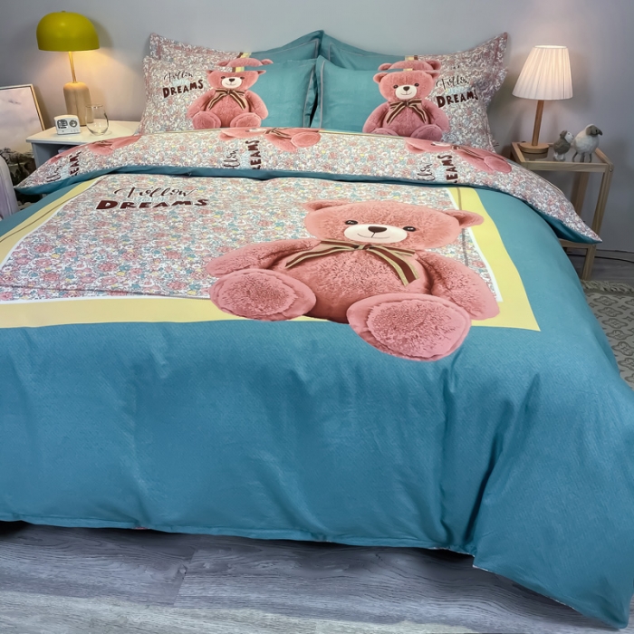 91家纺网 家纺一手货源 找家纺 金爱家 2021新款大版全棉平网卡通四件套 嘟嘟熊