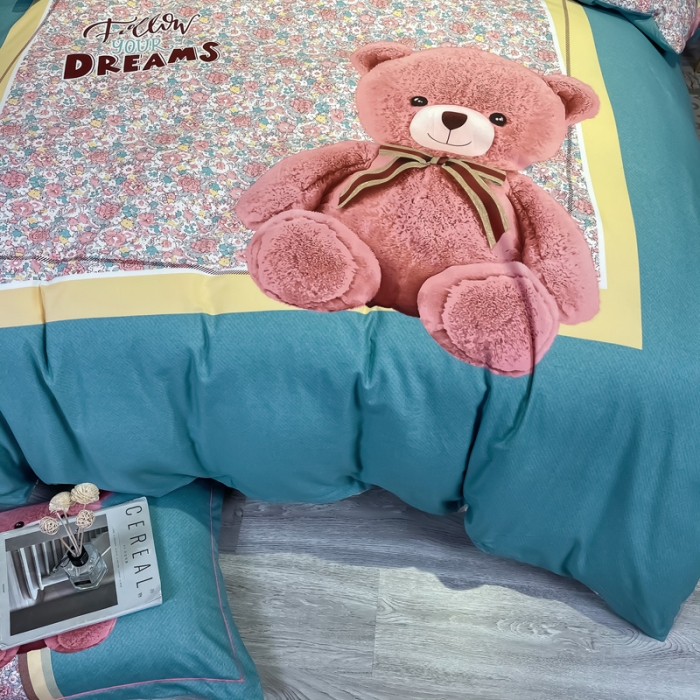 91家纺网 家纺一手货源 找家纺 金爱家 2021新款大版全棉平网卡通四件套 嘟嘟熊