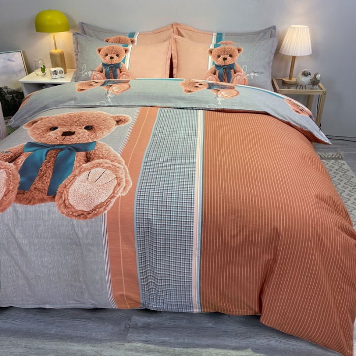 91家纺网 家纺一手货源 找家纺 金爱家 2021新款大版全棉平网卡通四件套 帕布熊