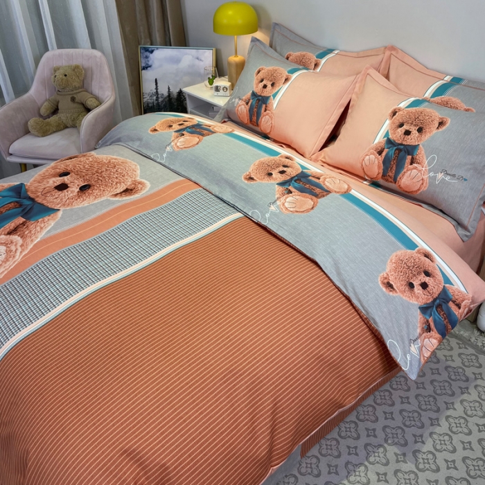 91家纺网 家纺一手货源 找家纺 金爱家 2021新款大版全棉平网卡通四件套 帕布熊