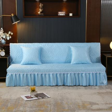 丽朝国际 2021新款 冰丝雕花沙发床罩 晴天蓝