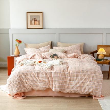 91家纺网 家纺一手货源 找家纺 艾咪 新款日系少女风全棉色织水洗棉四件套 森屿-桔