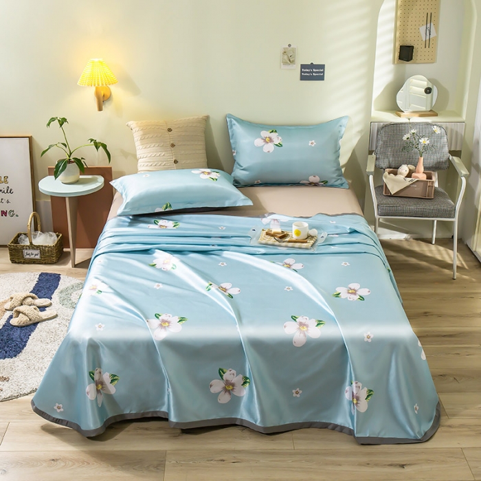 91家纺网 家纺一手货源 找家纺 琪格格 2022新款大版印花凉感冰丝席三件套 棉朵