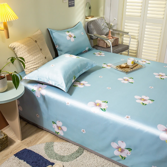 91家纺网 家纺一手货源 找家纺 琪格格 2022新款大版印花凉感冰丝席三件套 棉朵