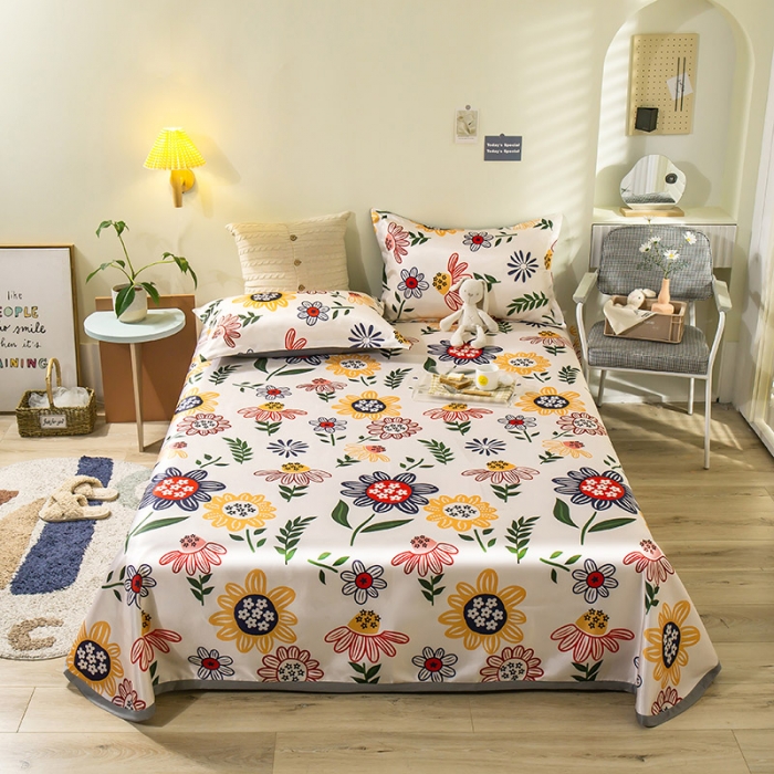 91家纺网 家纺一手货源 找家纺 琪格格 2022新款大版印花凉感冰丝席三件套 幸福花