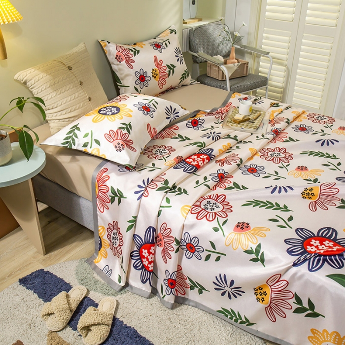 91家纺网 家纺一手货源 找家纺 琪格格 2022新款大版印花凉感冰丝席三件套 幸福花