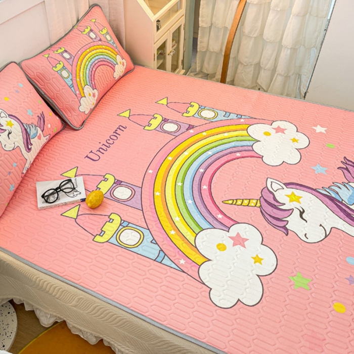 91家纺网 家纺一手货源 找家纺 金爱家 2021新款卡通乳胶凉席三件套 彩虹小马