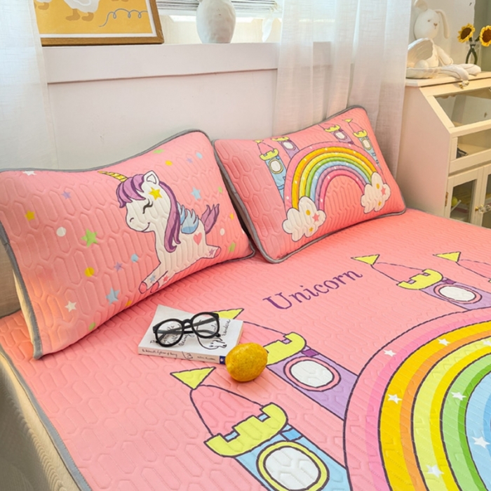 91家纺网 家纺一手货源 找家纺 金爱家 2021新款卡通乳胶凉席三件套 彩虹小马