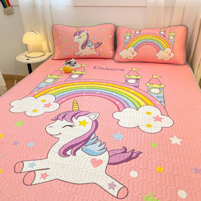 91家纺网 家纺一手货源 找家纺 金爱家 2021新款卡通乳胶凉席三件套 彩虹小马