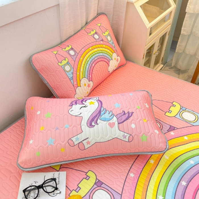 91家纺网 家纺一手货源 找家纺 金爱家 2021新款卡通乳胶凉席三件套 彩虹小马