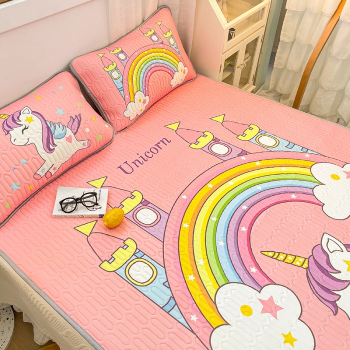 91家纺网 家纺一手货源 找家纺 金爱家 2021新款卡通乳胶凉席三件套 彩虹小马