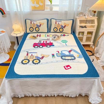 91家纺网 家纺一手货源 找家纺 金爱家 2021新款卡通乳胶凉席三件套 工程车