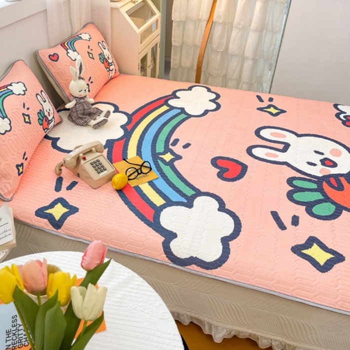 91家纺网 家纺一手货源 找家纺 金爱家 2021新款卡通乳胶凉席三件套 萝卜兔兔