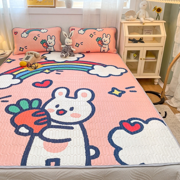 91家纺网 家纺一手货源 找家纺 金爱家 2021新款卡通乳胶凉席三件套 萝卜兔兔