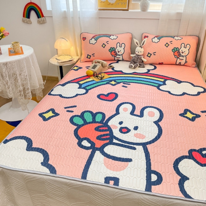 91家纺网 家纺一手货源 找家纺 金爱家 2021新款卡通乳胶凉席三件套 萝卜兔兔