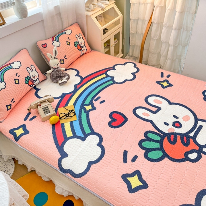 91家纺网 家纺一手货源 找家纺 金爱家 2021新款卡通乳胶凉席三件套 萝卜兔兔