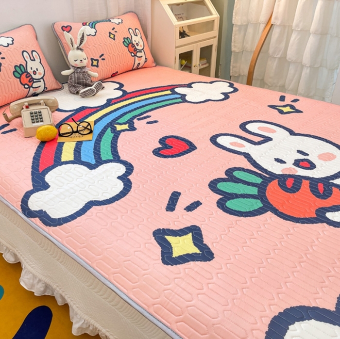 91家纺网 家纺一手货源 找家纺 金爱家 2021新款卡通乳胶凉席三件套 萝卜兔兔