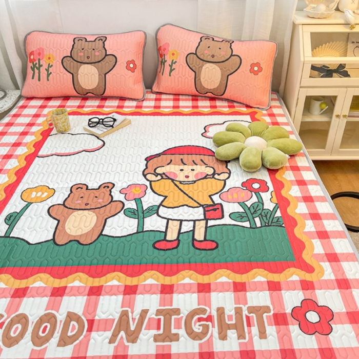 91家纺网 家纺一手货源 找家纺 金爱家 2021新款卡通乳胶凉席三件套 甜蜜女孩