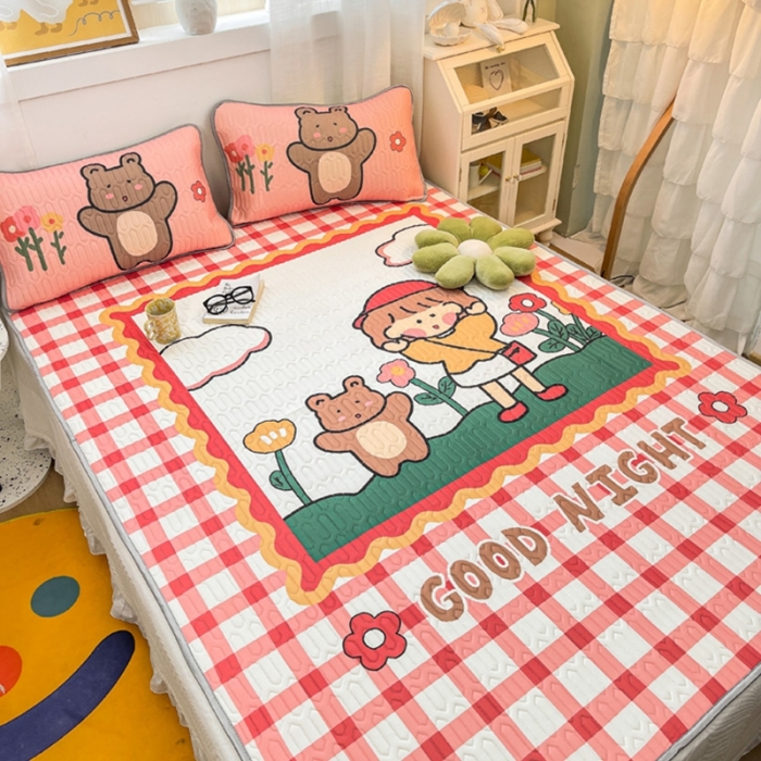 91家纺网 家纺一手货源 找家纺 金爱家 2021新款卡通乳胶凉席三件套 甜蜜女孩