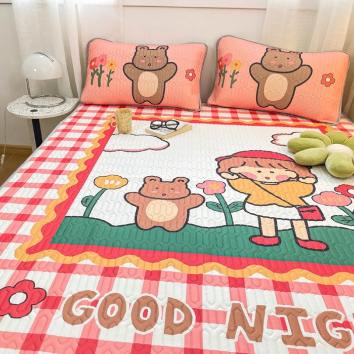 91家纺网 家纺一手货源 找家纺 金爱家 2021新款卡通乳胶凉席三件套 甜蜜女孩