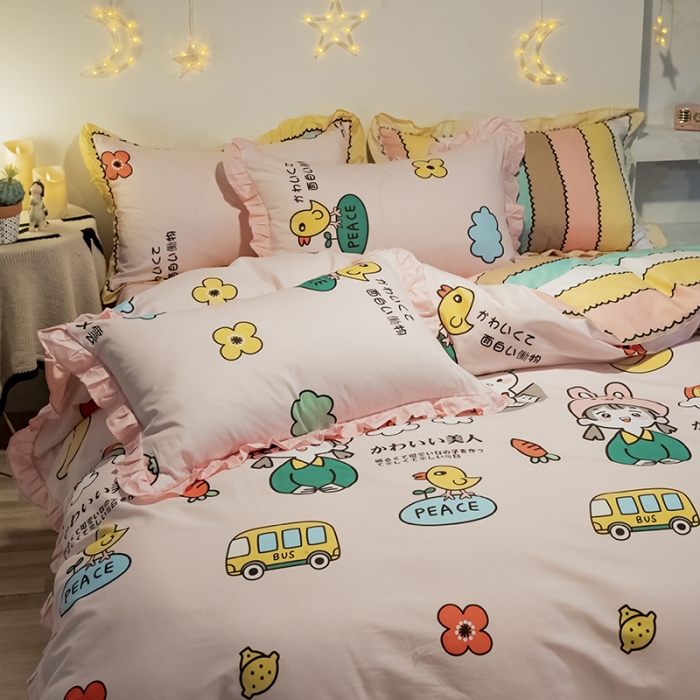 91家纺网 家纺一手货源 找家纺 琪格格 2022新款工艺款裙边全棉印花四件套 仙本娜粉