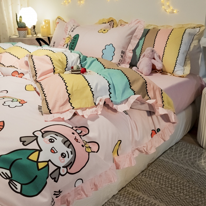 91家纺网 家纺一手货源 找家纺 琪格格 2022新款工艺款裙边全棉印花四件套 仙本娜粉