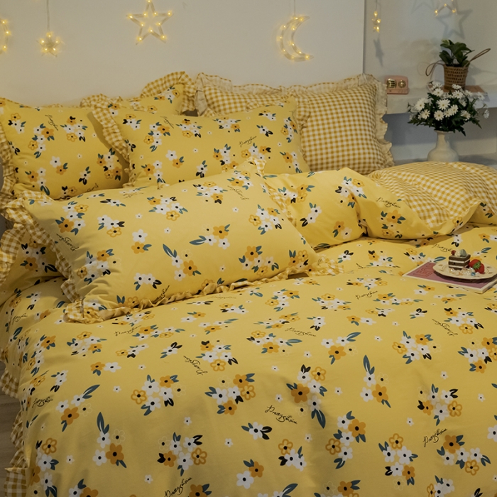 91家纺网 家纺一手货源 找家纺 琪格格 2022新款工艺款裙边全棉印花四件套 悠然花海