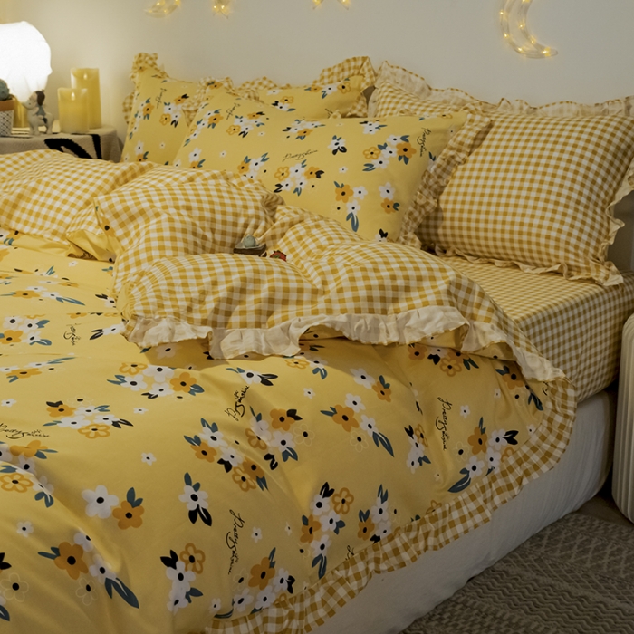 91家纺网 家纺一手货源 找家纺 琪格格 2022新款工艺款裙边全棉印花四件套 悠然花海