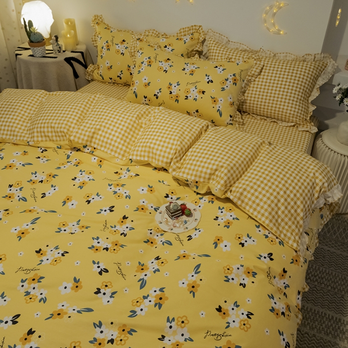 91家纺网 家纺一手货源 找家纺 琪格格 2022新款工艺款裙边全棉印花四件套 悠然花海