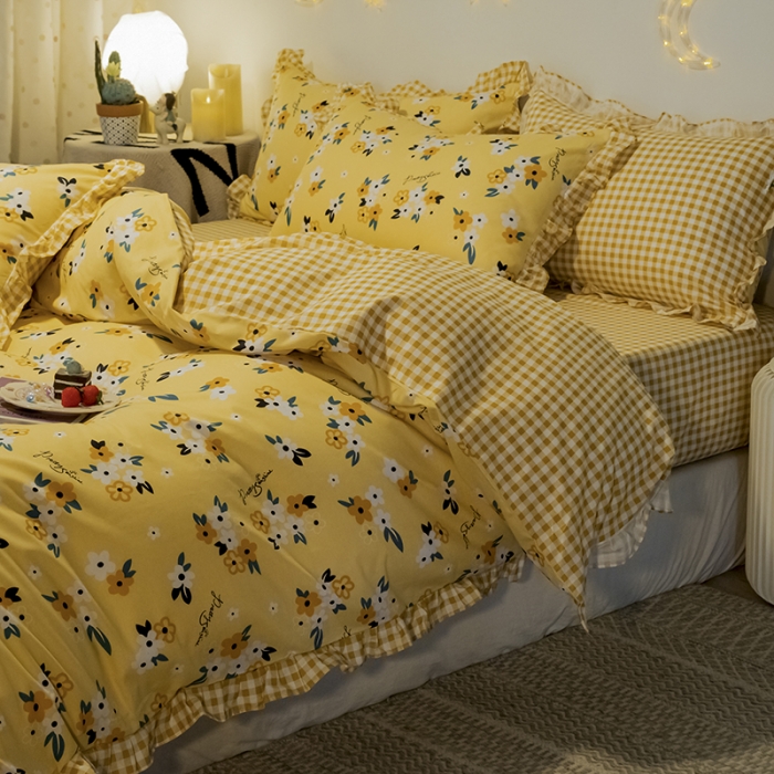 91家纺网 家纺一手货源 找家纺 琪格格 2022新款工艺款裙边全棉印花四件套 悠然花海