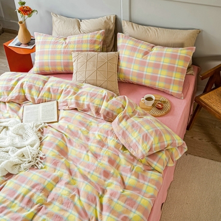 91家纺网 家纺一手货源 找家纺 （总）艾咪 新款日系少女风全棉色织水洗棉四件套三件套