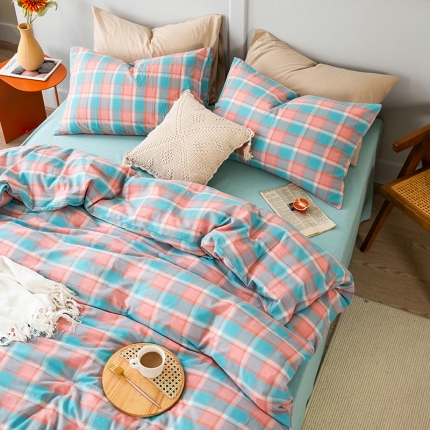 91家纺网 家纺一手货源 找家纺 （总）艾咪 新款日系少女风全棉色织水洗棉四件套三件套