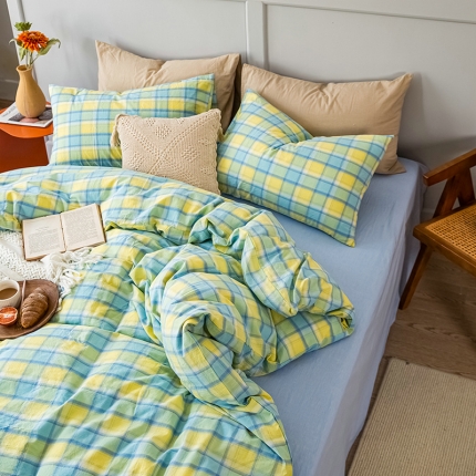 91家纺网 家纺一手货源 找家纺 （总）艾咪 新款日系少女风全棉色织水洗棉四件套三件套