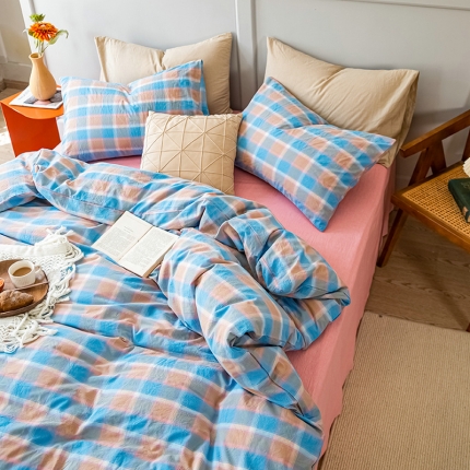 91家纺网 家纺一手货源 找家纺 （总）艾咪 新款日系少女风全棉色织水洗棉四件套三件套