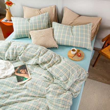 91家纺网 家纺一手货源 找家纺 （总）艾咪 新款日系少女风全棉色织水洗棉四件套三件套