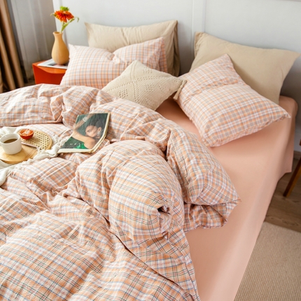 91家纺网 家纺一手货源 找家纺 （总）艾咪 新款日系少女风全棉色织水洗棉四件套三件套