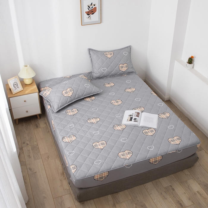 91家纺网 家纺一手货源 找家纺 小米笠 2021新款亲肤磨毛夹棉床笠 爱心格