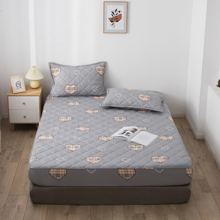 91家纺网 家纺一手货源 找家纺 小米笠 2021新款亲肤磨毛夹棉床笠 爱心格