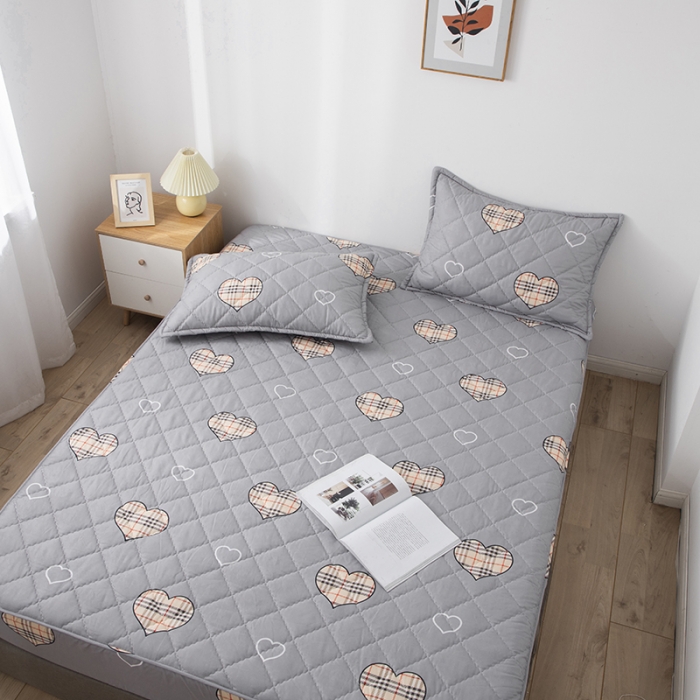 91家纺网 家纺一手货源 找家纺 小米笠 2021新款亲肤磨毛夹棉床笠 爱心格