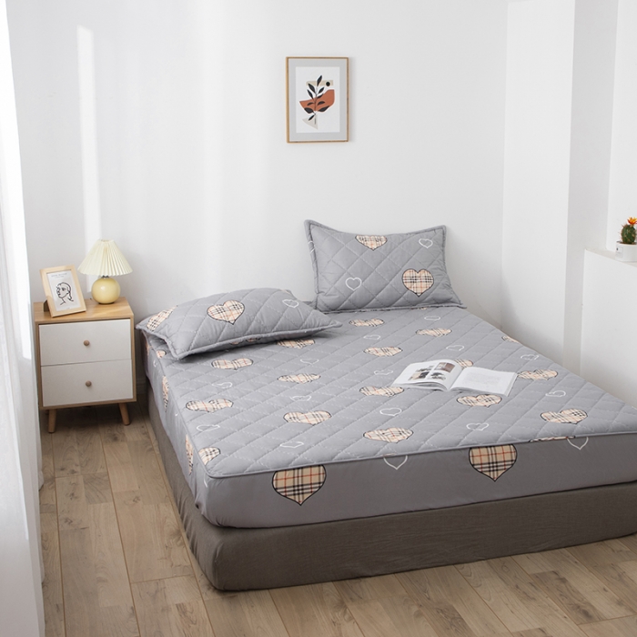 91家纺网 家纺一手货源 找家纺 小米笠 2021新款亲肤磨毛夹棉床笠 爱心格