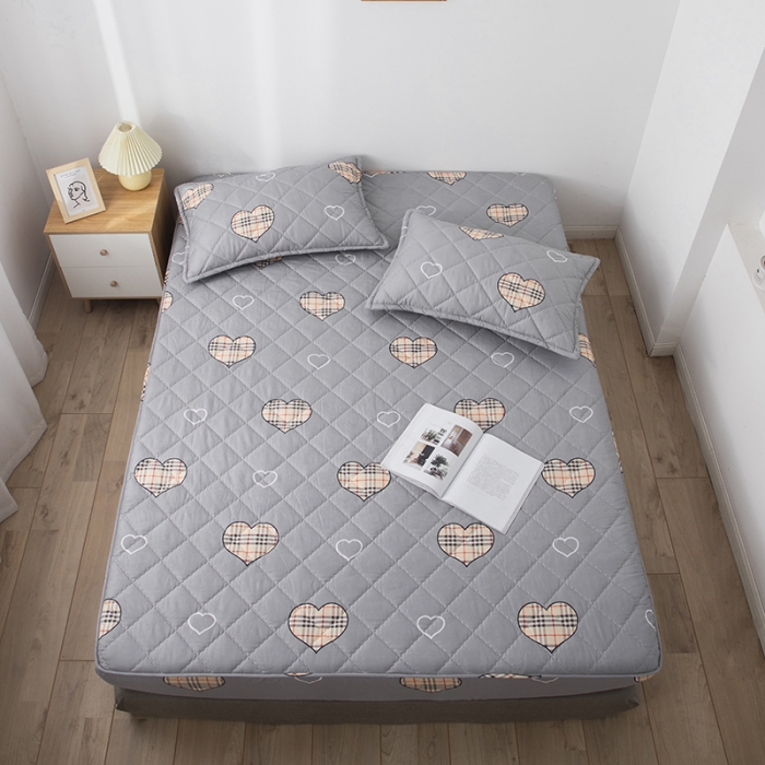 91家纺网 家纺一手货源 找家纺 小米笠 2021新款亲肤磨毛夹棉床笠 爱心格