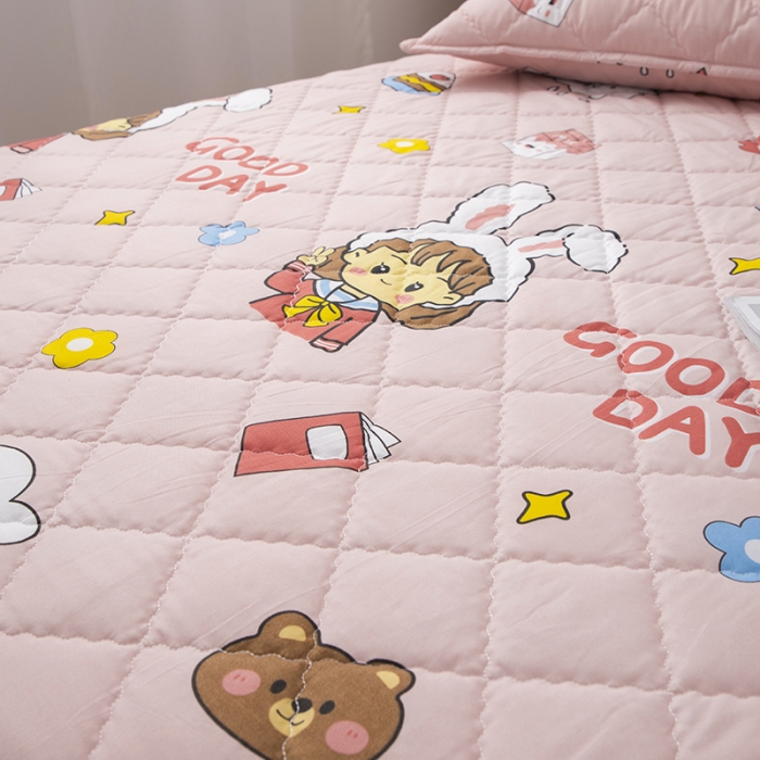 91家纺网 家纺一手货源 找家纺 小米笠 2021新款亲肤磨毛夹棉床笠 粉兔女孩