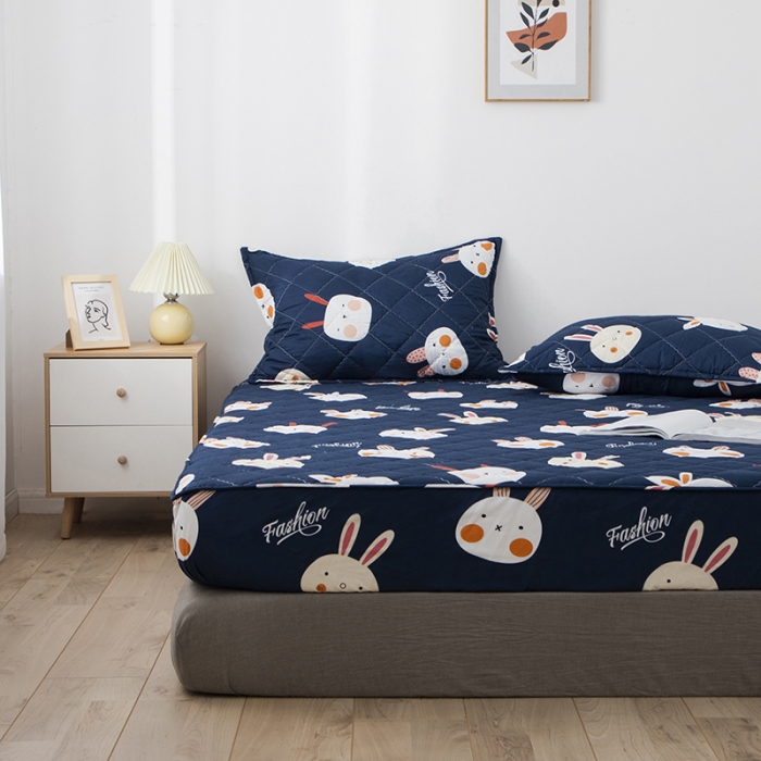 91家纺网 家纺一手货源 找家纺 小米笠 2021新款亲肤磨毛夹棉床笠 萌萌小兔