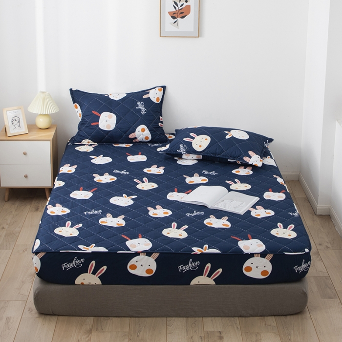 91家纺网 家纺一手货源 找家纺 小米笠 2021新款亲肤磨毛夹棉床笠 萌萌小兔